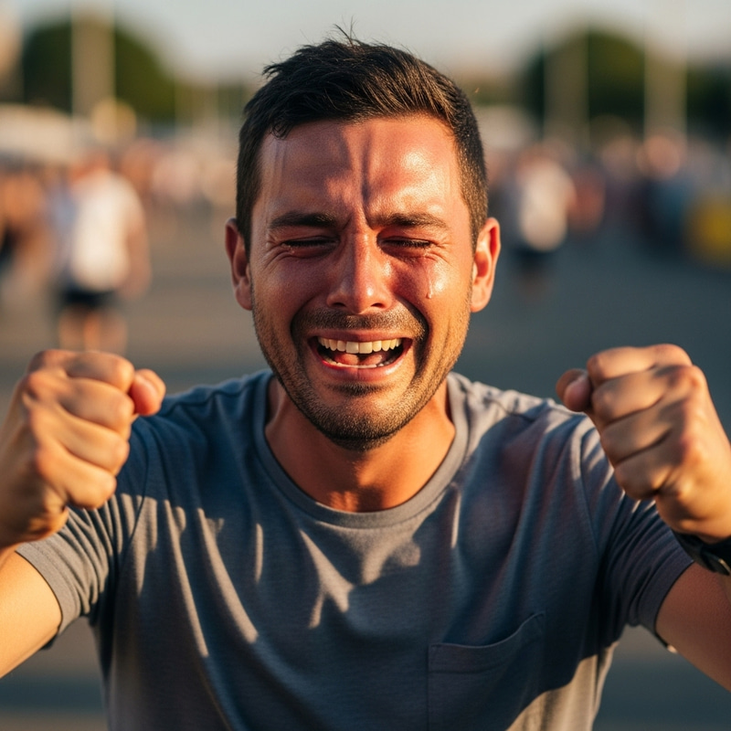 Man Walking and Cheering with Emotion Man Walking and Cheering with Emotion