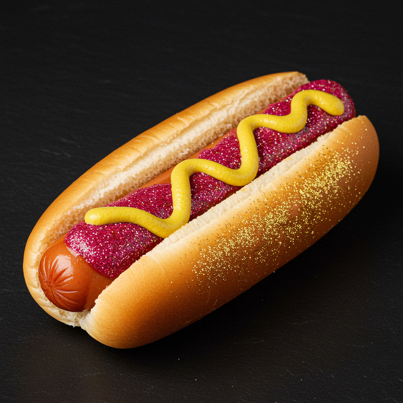 Glittery Hotdog with Colorful Toppings Glittery Hotdog with Colorful Toppings