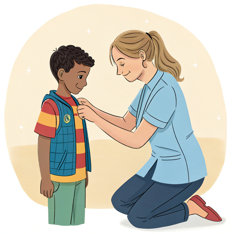 Therapist Assisting South Asian Boy in Dressing