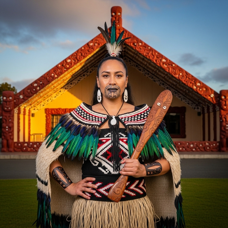 Proud Maori Woman in Traditional Attire
