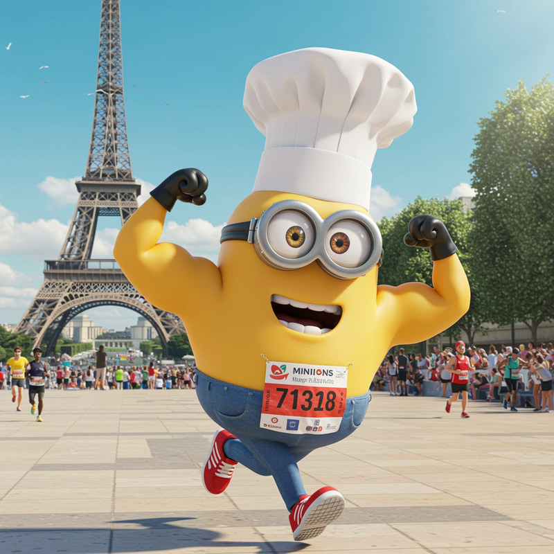 Muscular Minion Chef Runs Marathon in Paris