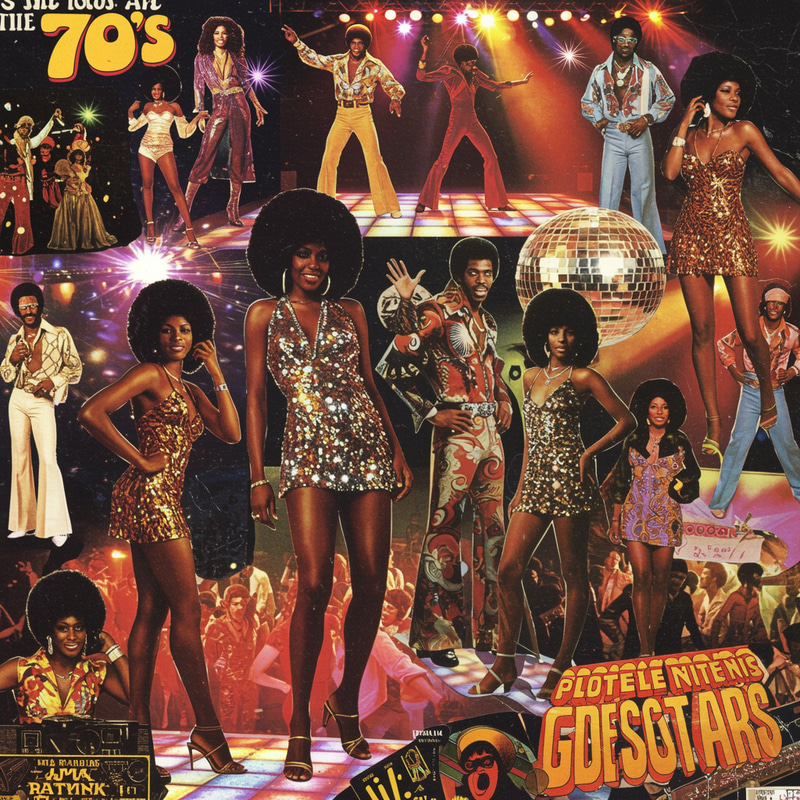 Vibrant 70s Disco Collage Art for Your Space Vibrant 70s Disco Collage Art for Your Space