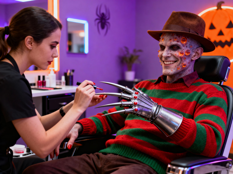 Darkly Humorous Manicure in a Modern Salon Darkly Humorous Manicure in a Modern Salon