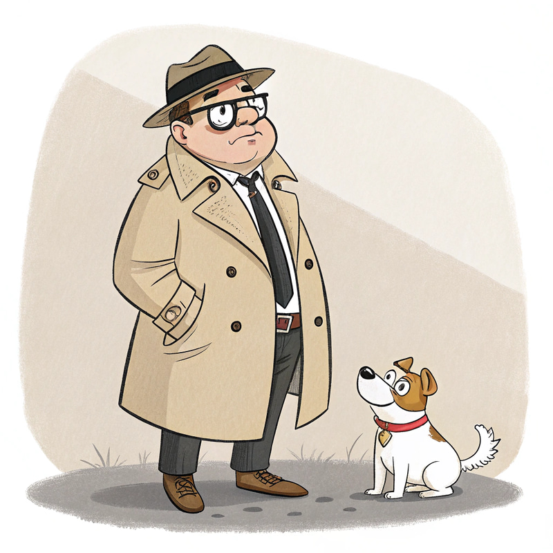 Retro Cartoon Private Detective with Terrier Dog Retro Cartoon Private Detective with Terrier Dog
