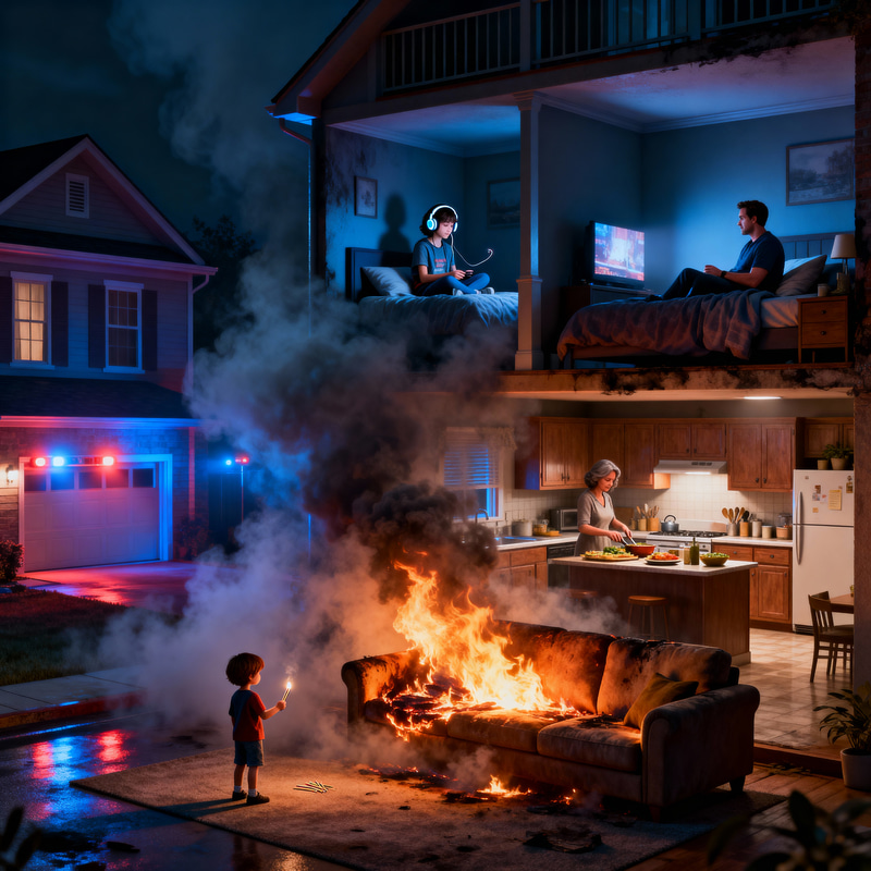 3D House Visualization: Fire Emergency Scene