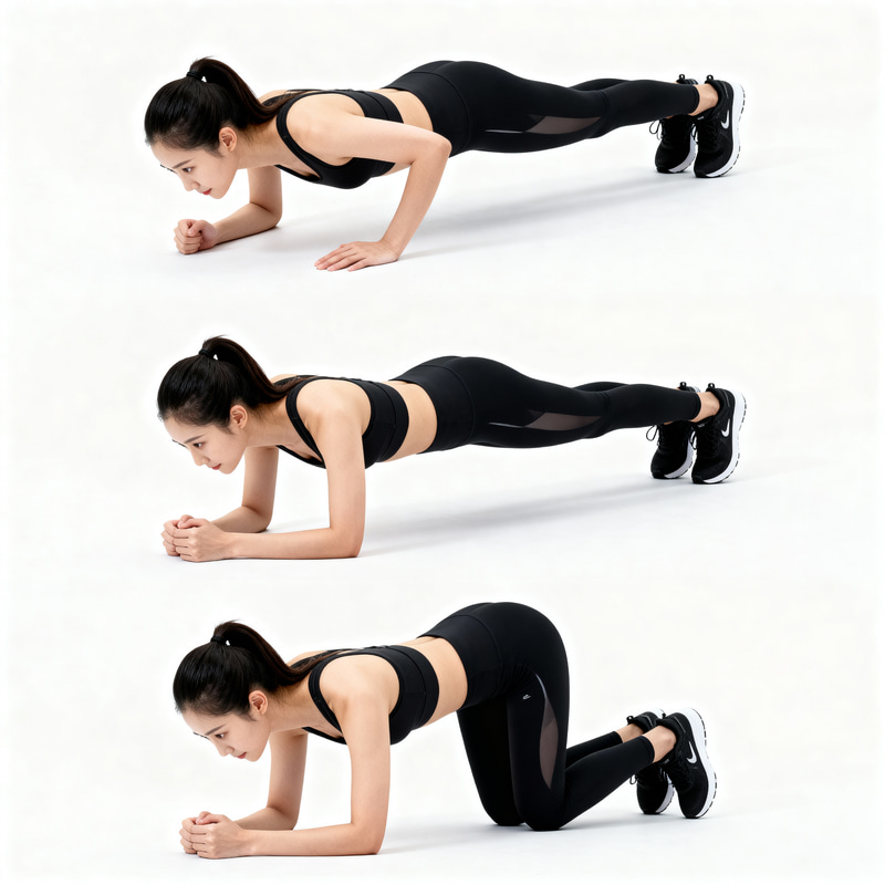 Asian Model Performing Standard Kneeling Push-Up in 8K