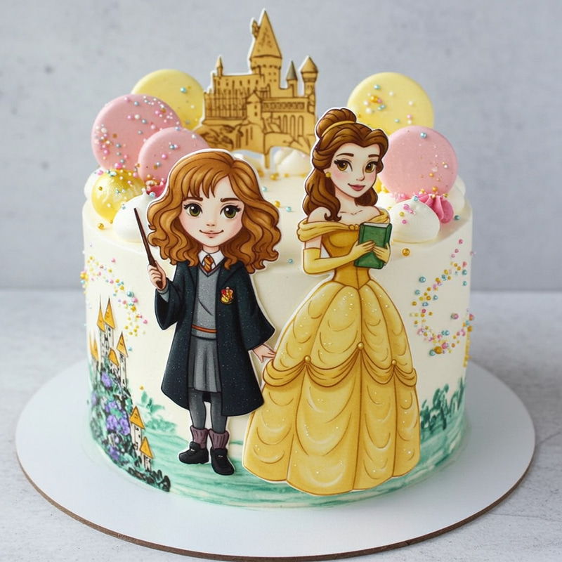One-Layer Hermione and Belle Cake Design One-Layer Hermione and Belle Cake Design