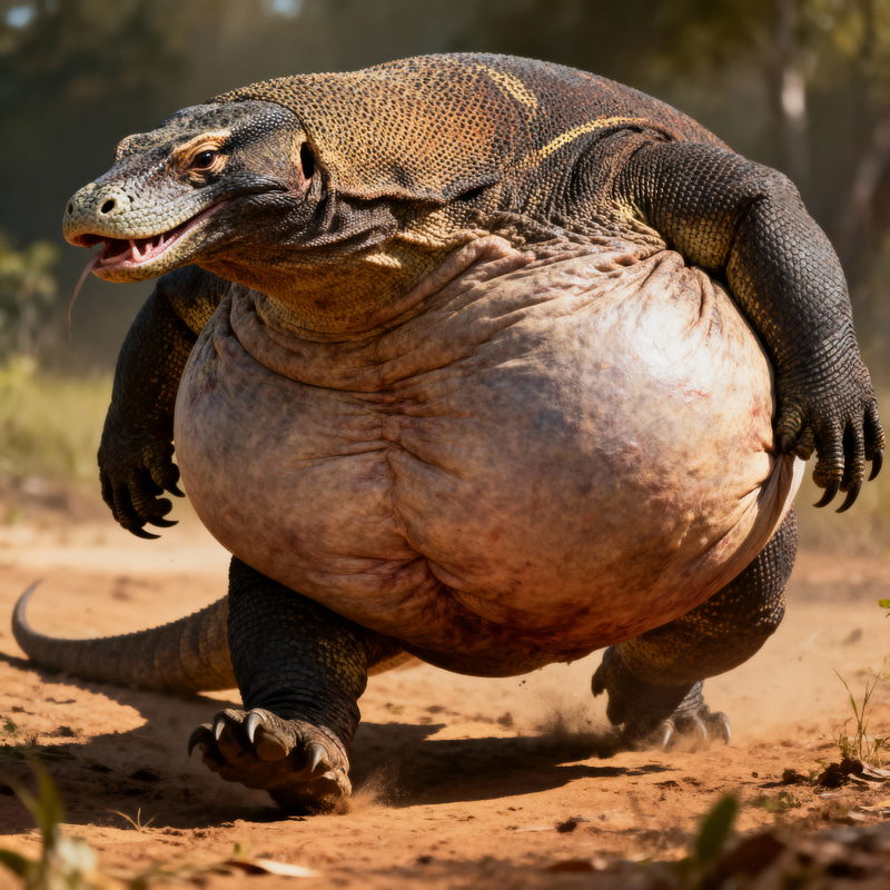 Obese Water Monitor Lizard: A Struggle to Move