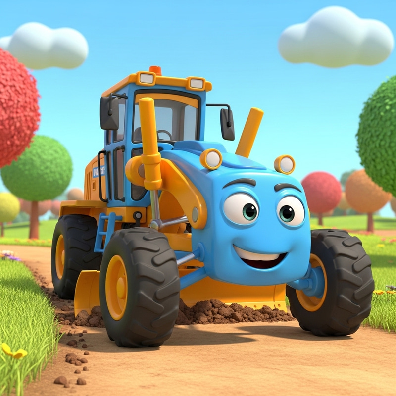 Pixar-Style Grader Machine 3D Animation