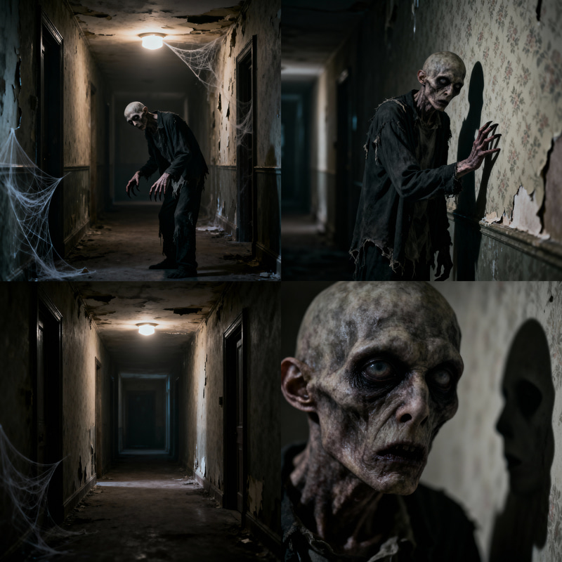 Creepy Horror Poses: Sunken Eyes & Abandoned Hallway Creepy Horror Poses: Sunken Eyes & Abandoned Hallway