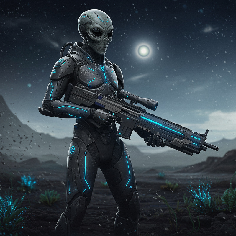 Futuristic Alien with Armor and Rifle Futuristic Alien with Armor and Rifle