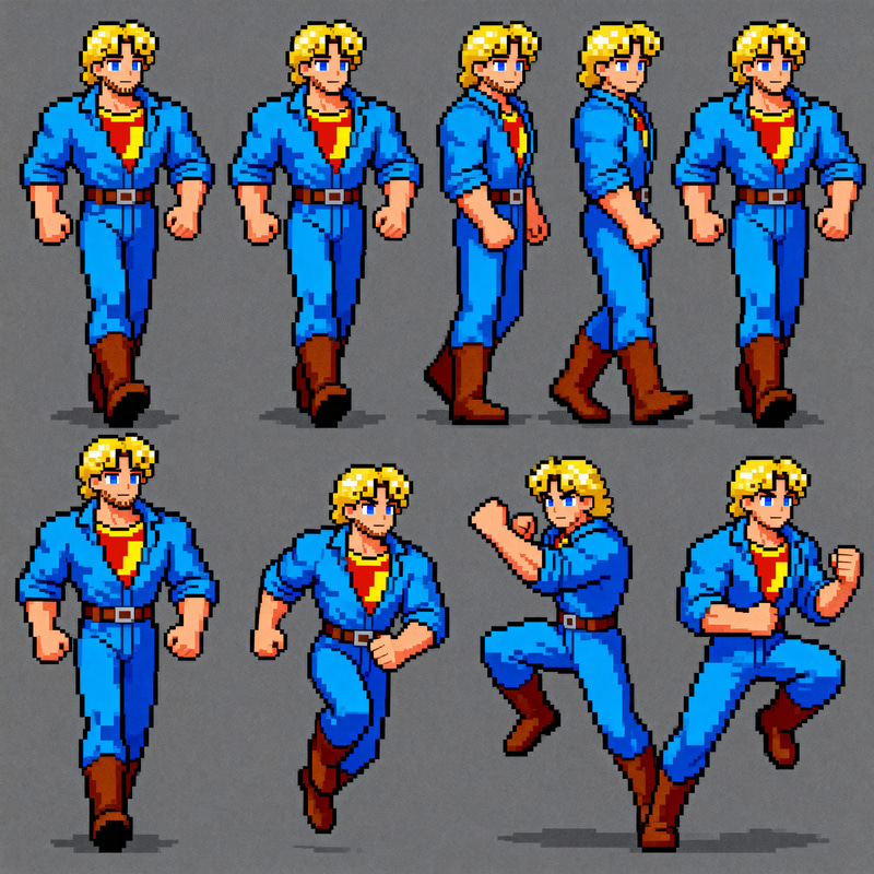 Muscular 2D Game Sprite Sheet - Pixel Art Animation