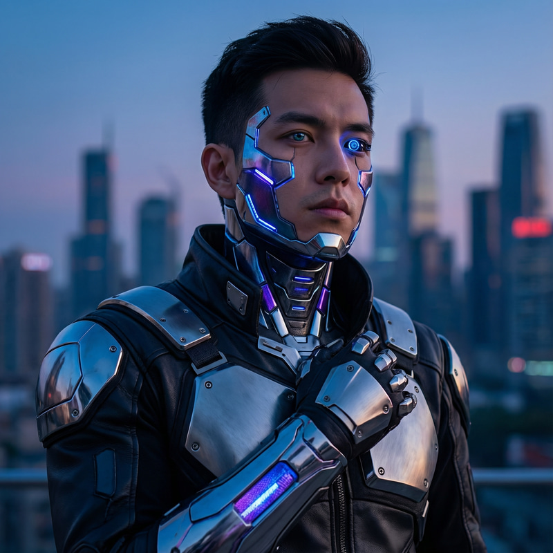 Futuristic Cyborg Portrait with Cybernetic Enhancements