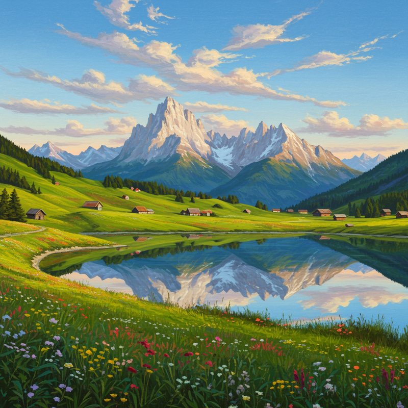 Tranquil Mountain Landscape with Serene Lake Tranquil Mountain Landscape with Serene Lake