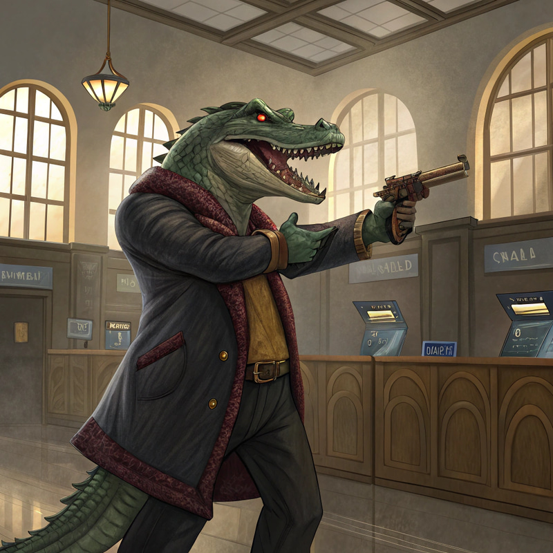 Crocodile Gangster with Money Guns at Bank Crocodile Gangster with Money Guns at Bank