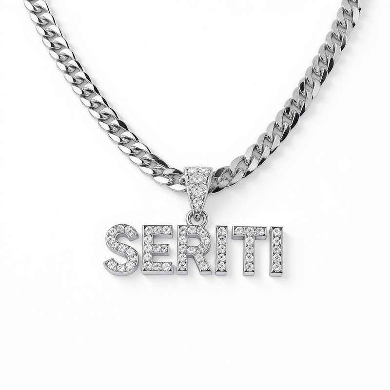 10k White Gold Diamond Cuban Chain with SERITI Pendant