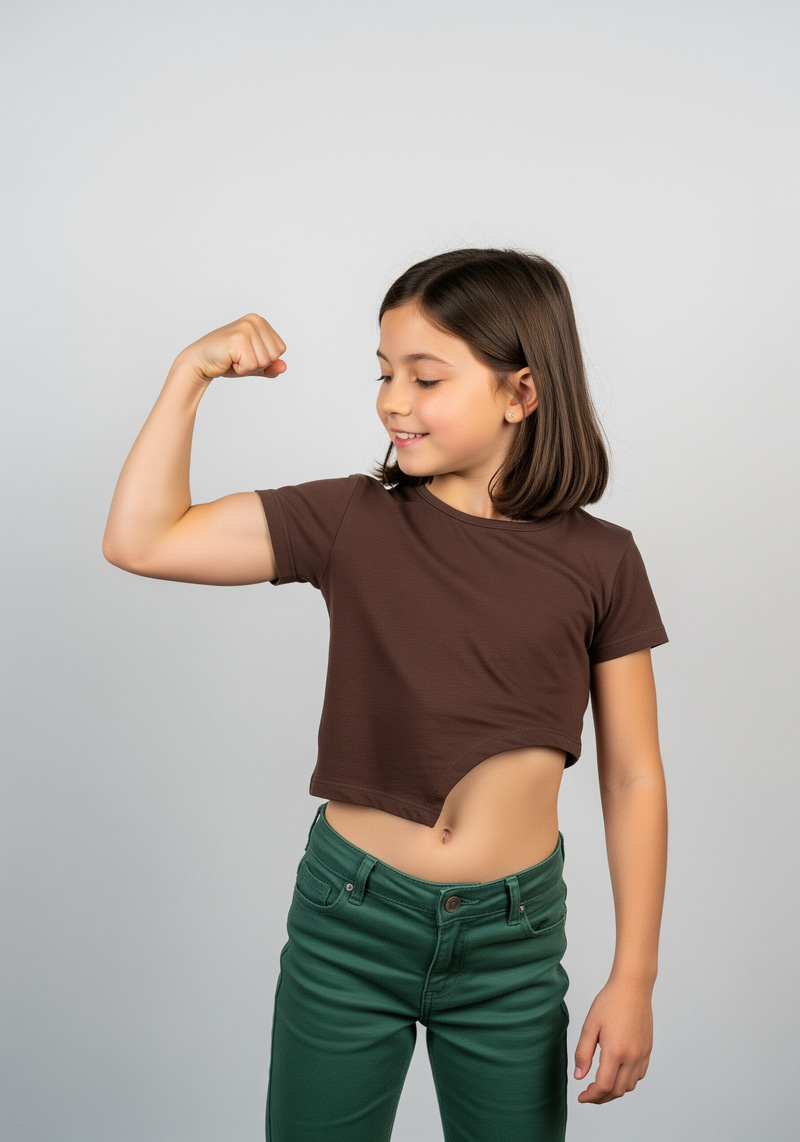 Muscular 11-Year-Old Girl Flexing Bicep Muscular 11-Year-Old Girl Flexing Bicep