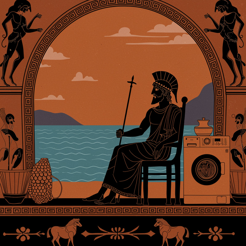 Ancient Greek Mythology Art Scene in Silhouette Ancient Greek Mythology Art Scene in Silhouette