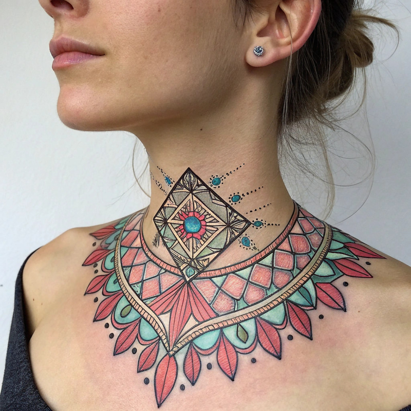 Stunning Neck Tattoo with Mandala Patterns Stunning Neck Tattoo with Mandala Patterns