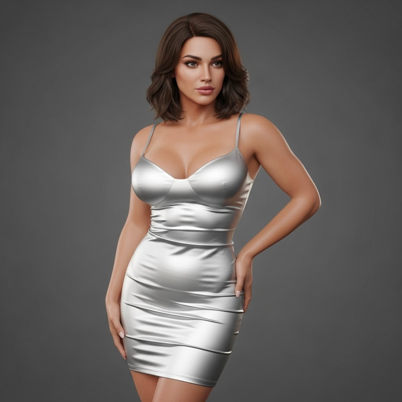 Elegant Transition: Woman in Bodycon Satin Dress Elegant Transition: Woman in Bodycon Satin Dress