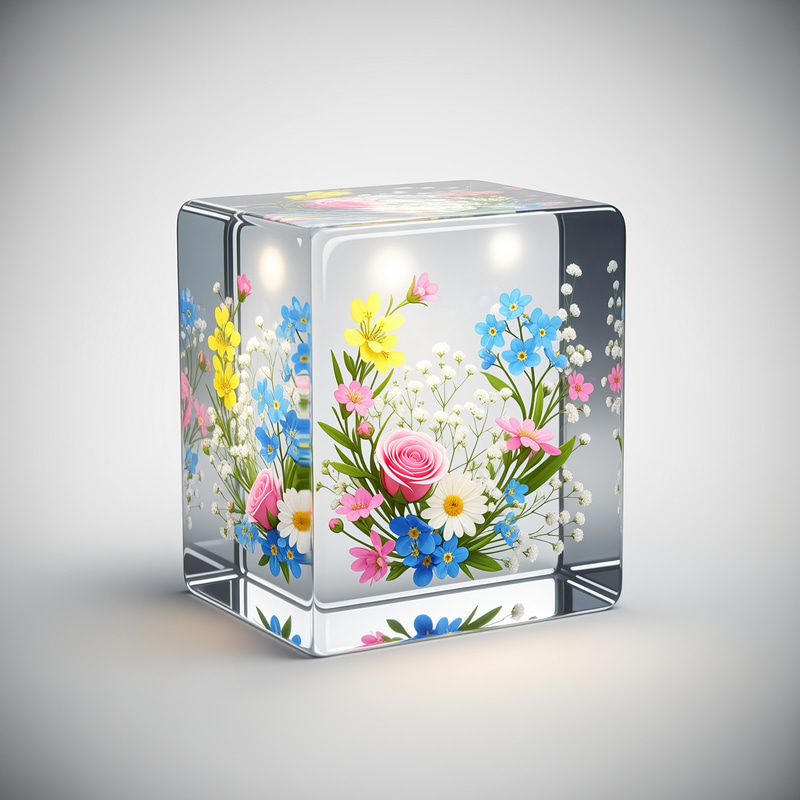 Elegant Glass Logo with Colorful Flowers Elegant Glass Logo with Colorful Flowers