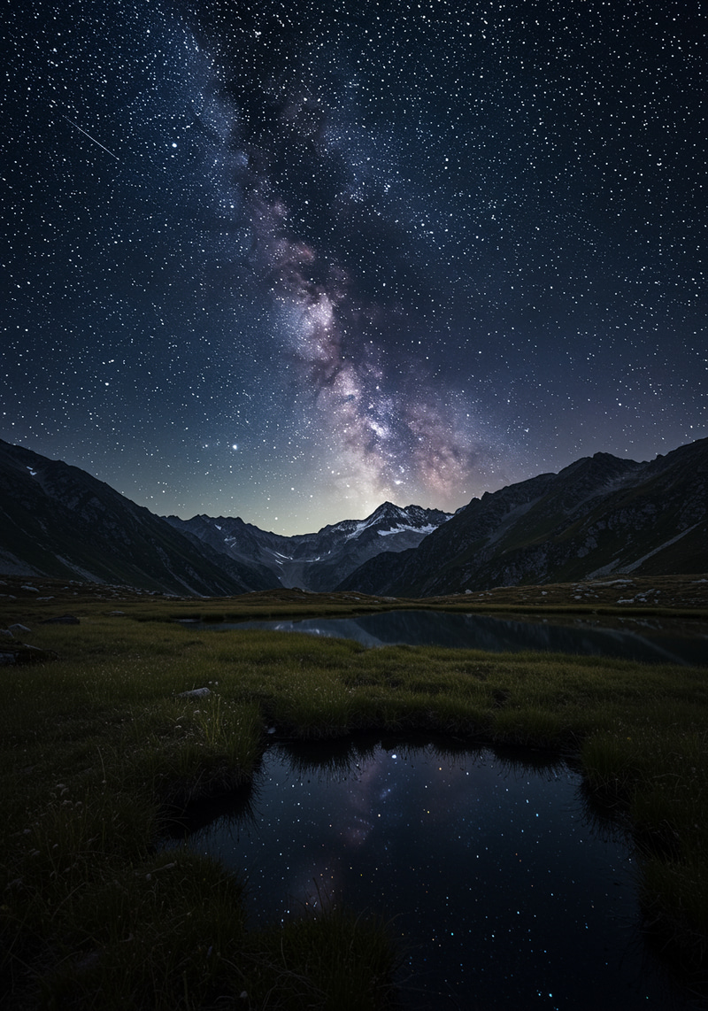 Stunning Night Sky over Mountain Peaks Stunning Night Sky over Mountain Peaks