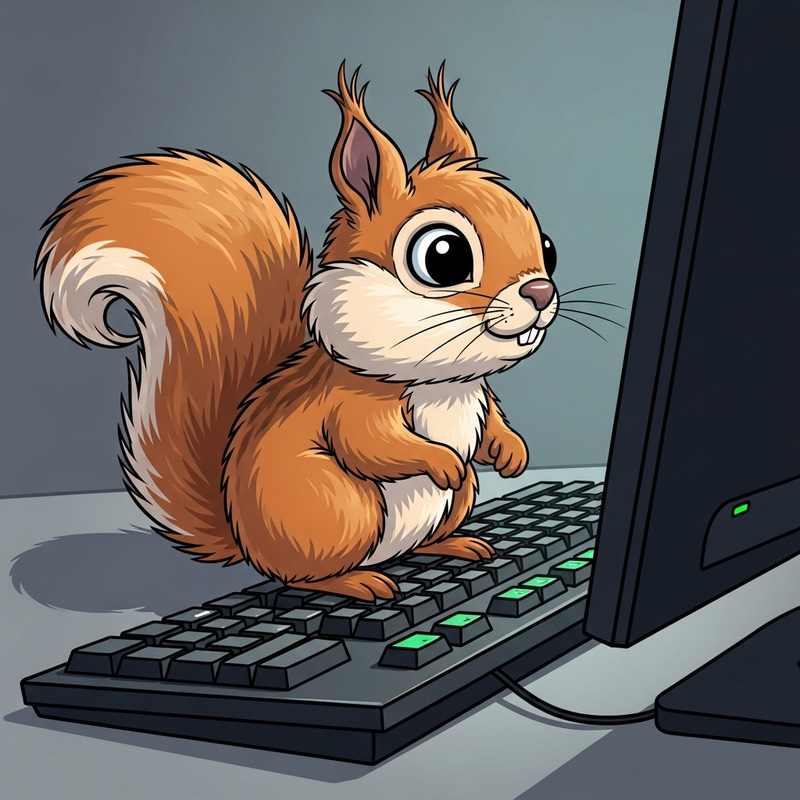 Playful Cartoon Squirrel on Keyboard Playful Cartoon Squirrel on Keyboard
