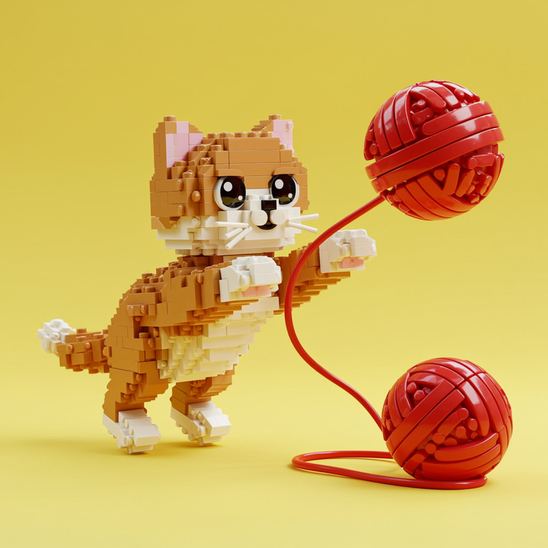 Cute LEGO Kitten Playing with Yarn Ball Cute LEGO Kitten Playing with Yarn Ball
