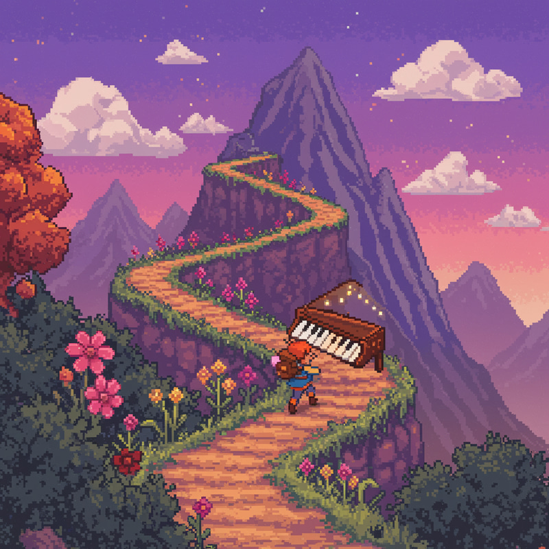 Fantasy Pixel Art: Climbing a Musical Mountain Fantasy Pixel Art: Climbing a Musical Mountain