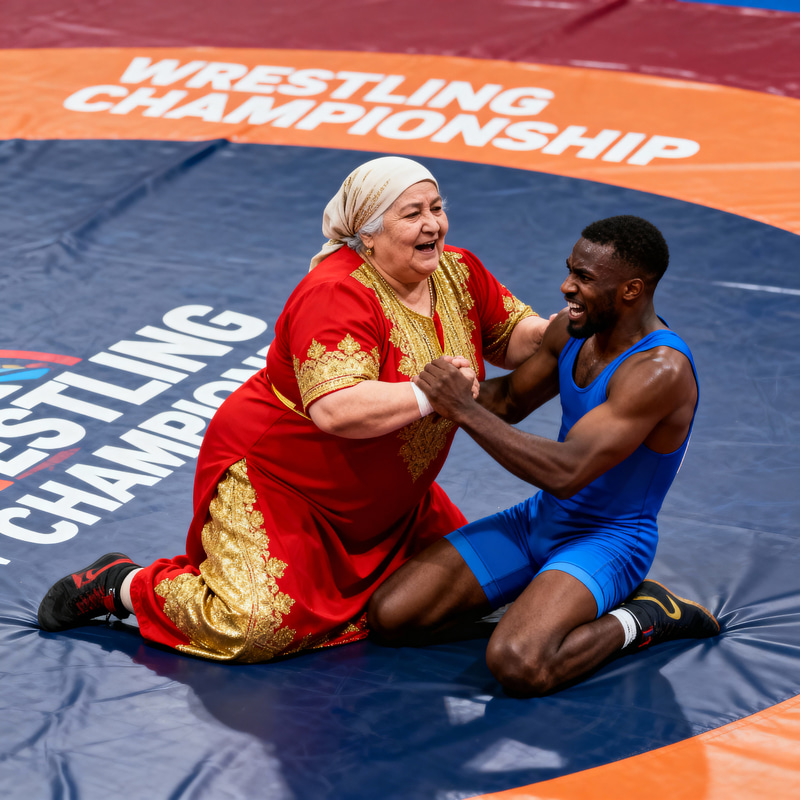 Old Arab Woman Wrestles Young Competitor Old Arab Woman Wrestles Young Competitor
