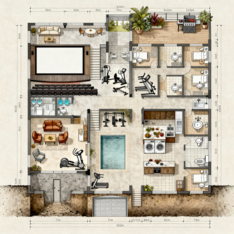 Giant Basement with Unique Rooms and Hidden Entrances