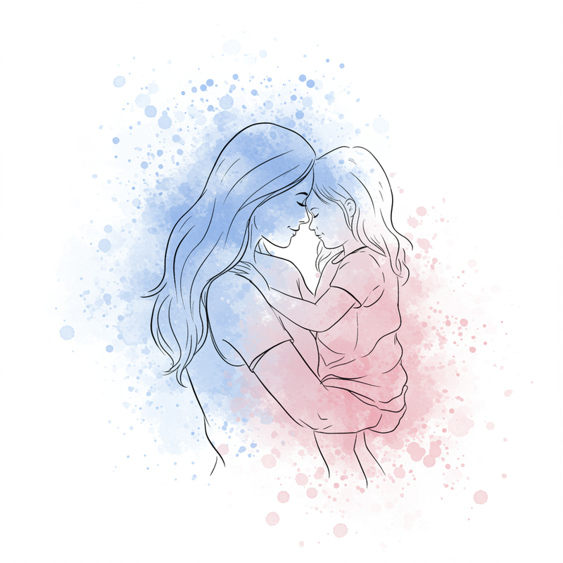 Soft Watercolor Minimalist Art: Mother and Child Love Soft Watercolor Minimalist Art: Mother and Child Love