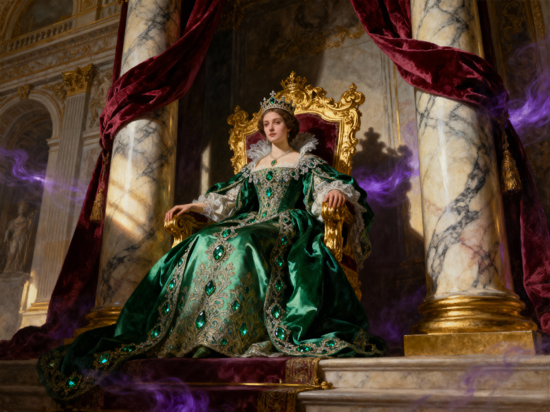 Regal Queen on Ornate Golden Throne