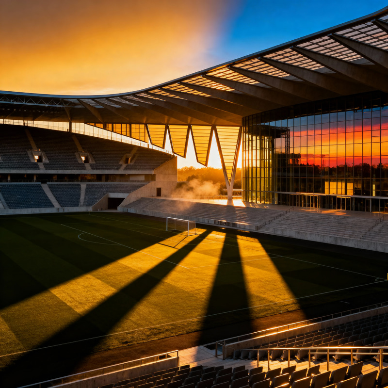 Stunning Modern Football Stadium at Sunset