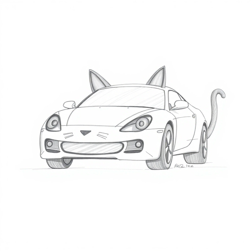Unique Car Drawing with Cat Features