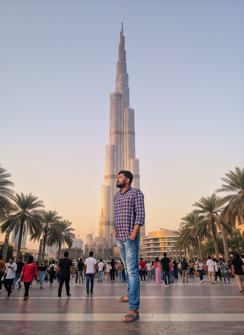 Solitary Figure Against Burj Khalifa: A Moment of Awe