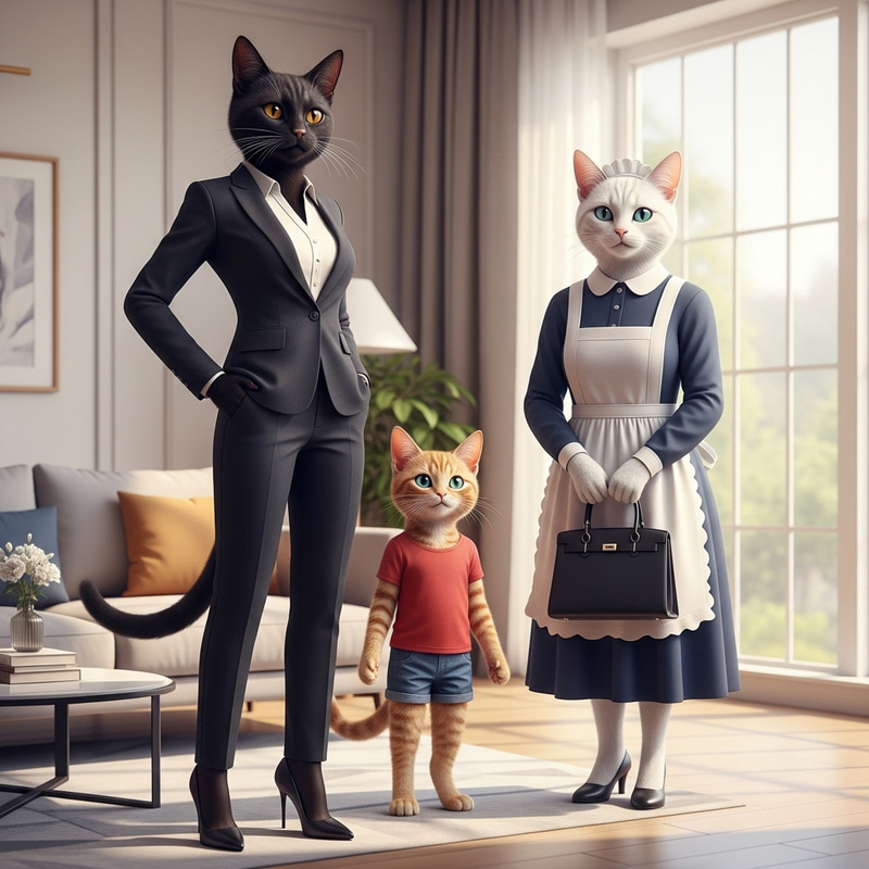 Business Cat Mom and Daughter Ready for Work