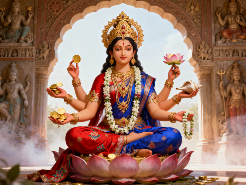 Majestic Goddess Lakshmi Artwork in Ethereal Ambiance