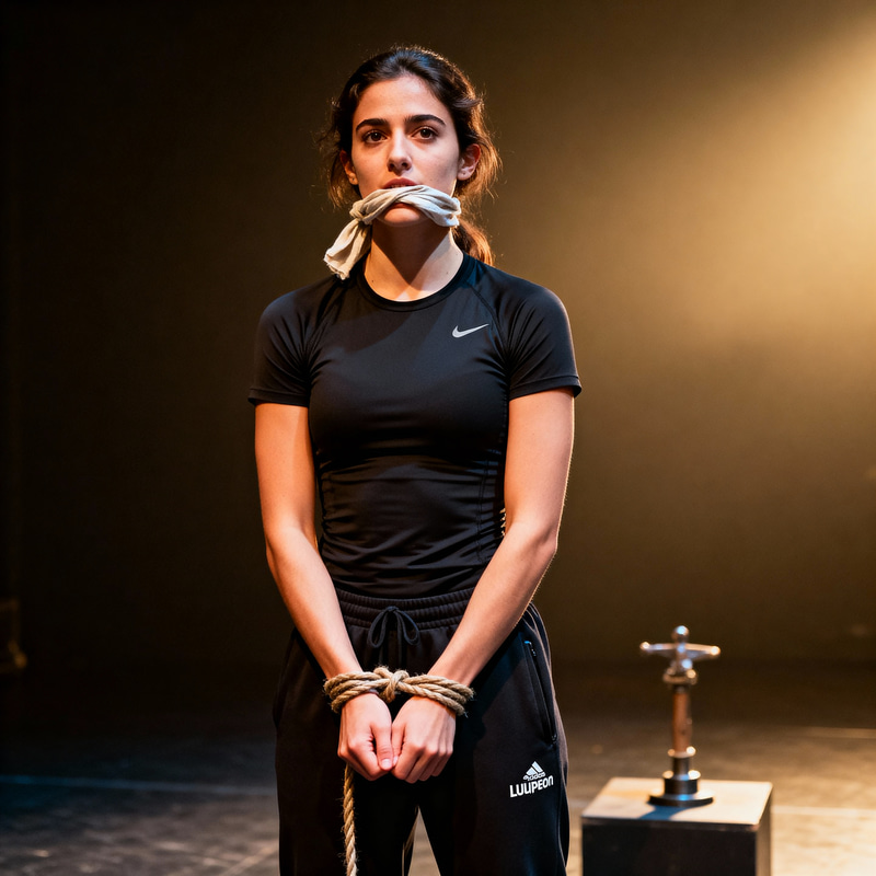 Italian Woman in Stylish Lululemon Outfit on Stage Italian Woman in Stylish Lululemon Outfit on Stage