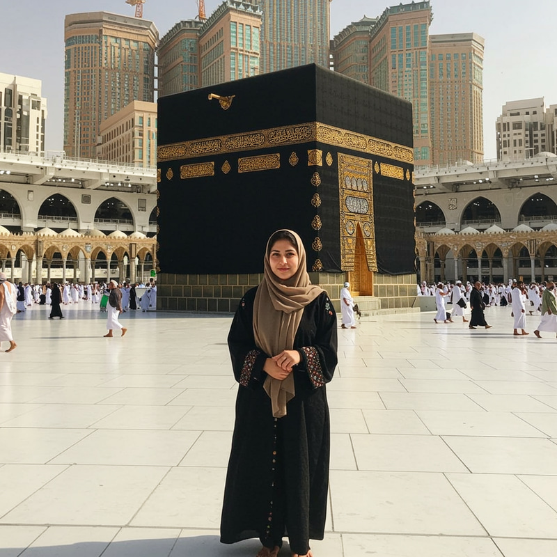 Woman in Front of the Kaaba - Realistic Image Woman in Front of the Kaaba - Realistic Image