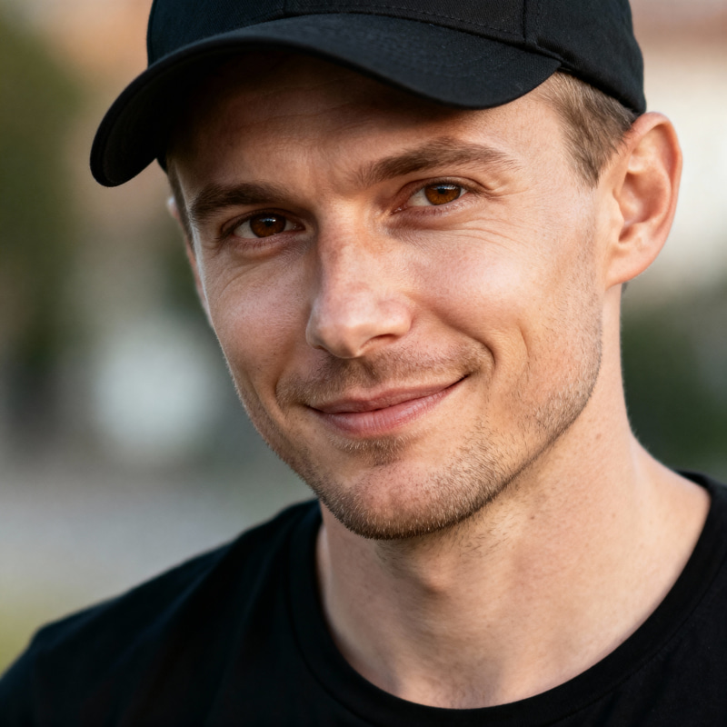 Realistic Portrait of a Fair-skinned Man in a Cap