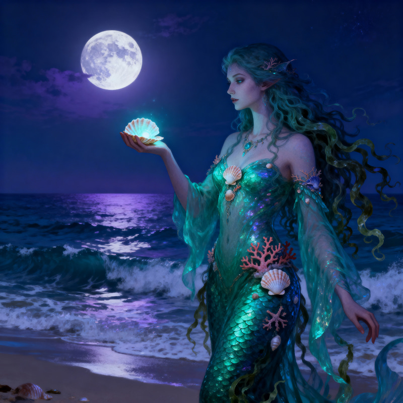 Mysterious Sea Witch by the Ocean at Moonrise Mysterious Sea Witch by the Ocean at Moonrise