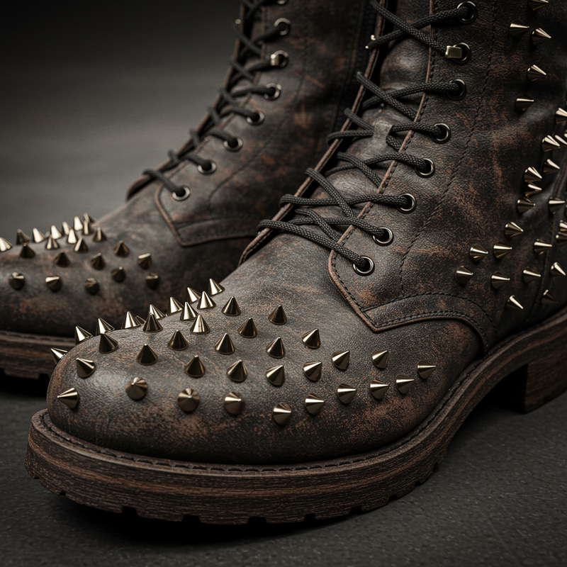 Punk Leather Spiked Boots - Shop Now