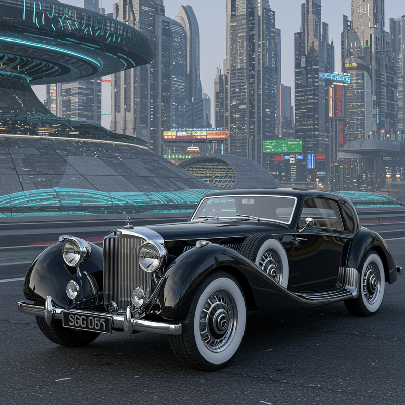 Futuristic City with Classic Car Renderings Futuristic City with Classic Car Renderings