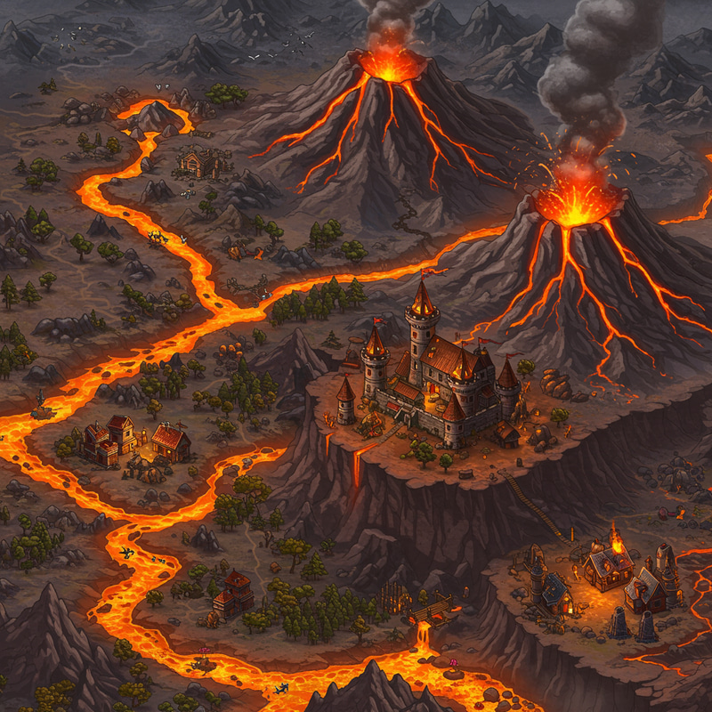 Detailed Volcanic Game Map Design