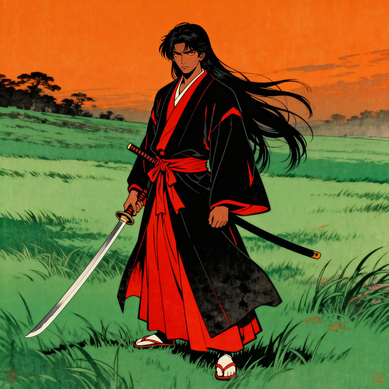 South Asian Samurai in Modern Anime Style