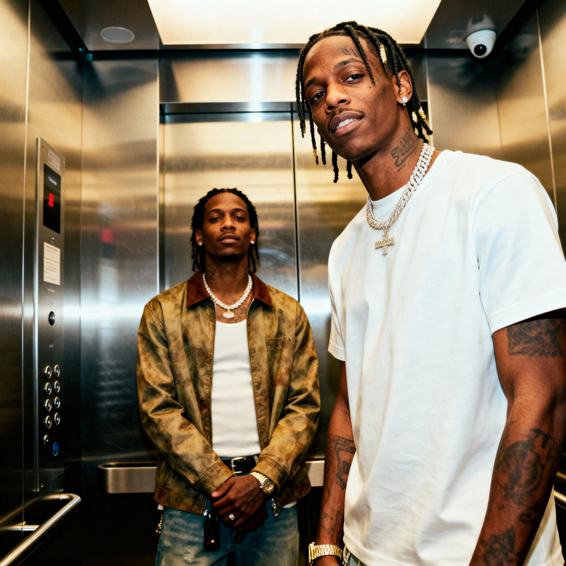 Elevator Photo with Travis Scott