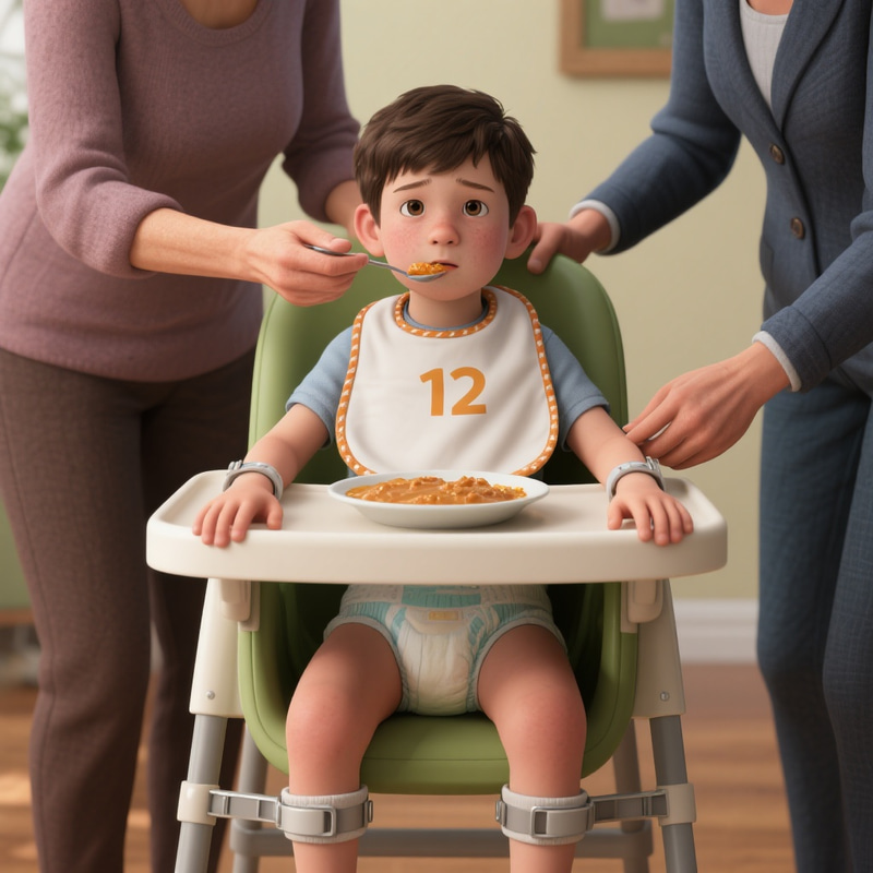 Forced Feeding 12 Year Old in High Chair - 3D Render