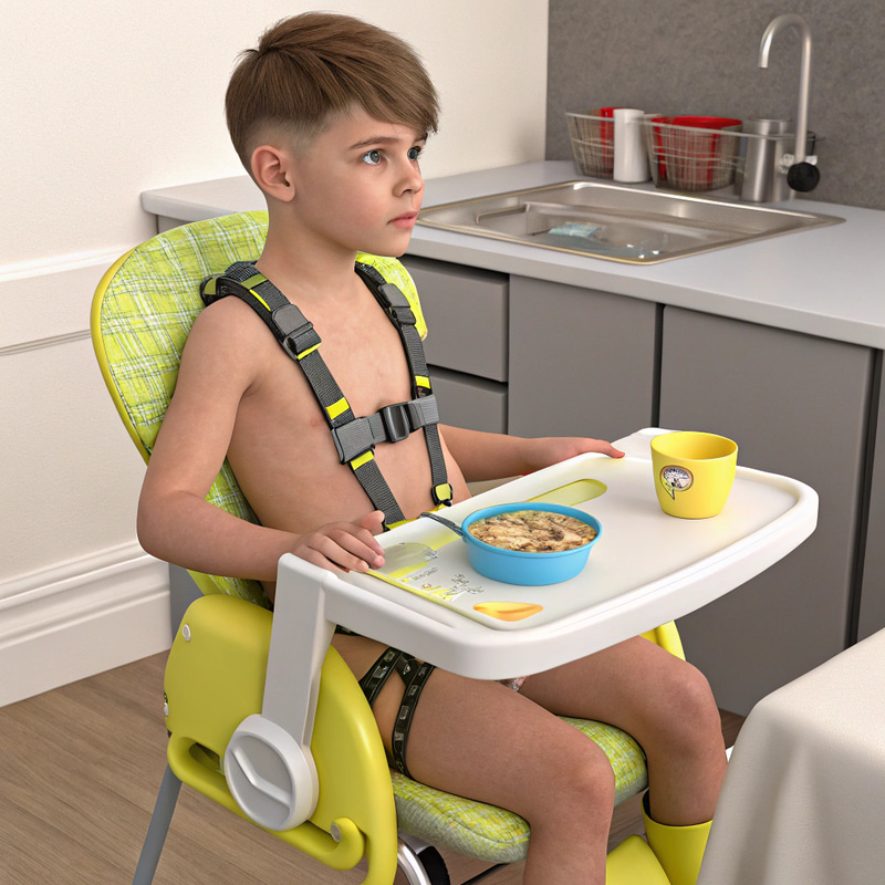 3D Rendering: Teen in High Chair with Diaper