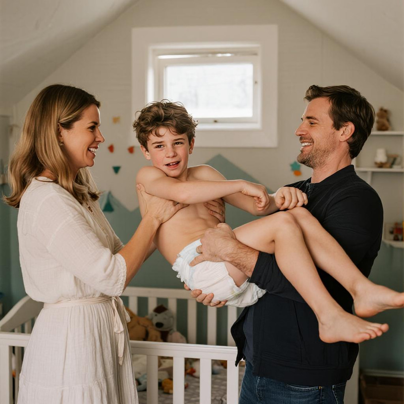 Teenager's Playful Resistance to Baby Life